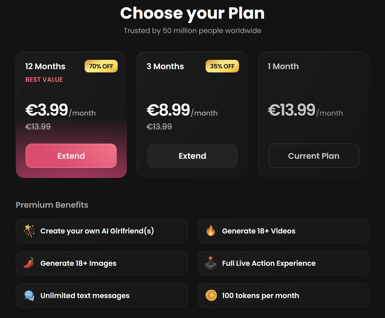 AI premium subscription pricing plans showing the 12-month best value option.