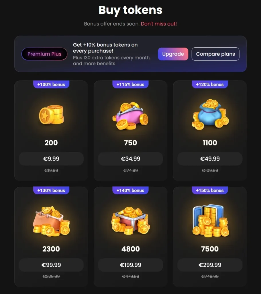 The cost of purchasing additional tokens for premium features inside Candy AI.